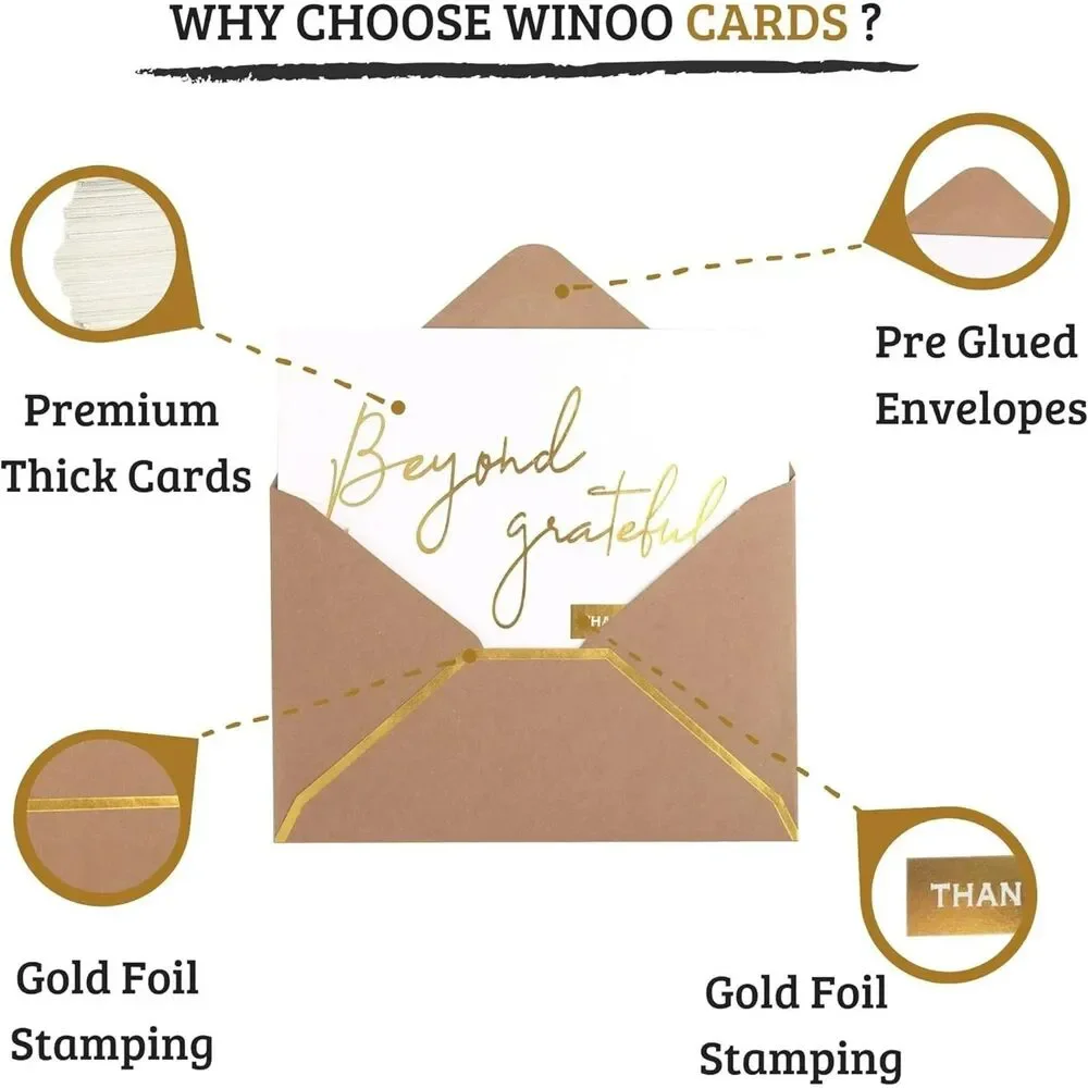 Beyond Grateful Thank You Cards with Envelopes - 36 PKGold Foil Letterpress 4x6